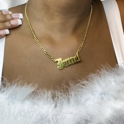 Gothic Name Necklace Cuban Link
