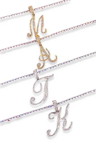 Iced Out Cursive Initial Necklace
