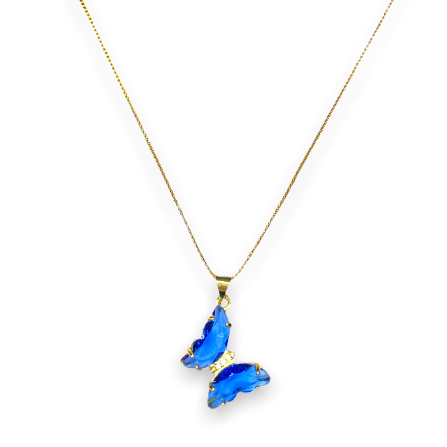 Blue Dangling Butterfly Necklace