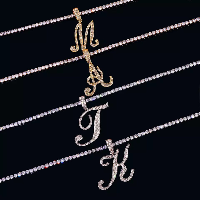 Iced Out Cursive Initial Necklace