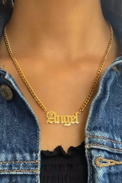 Gothic Name Necklace Cuban Link