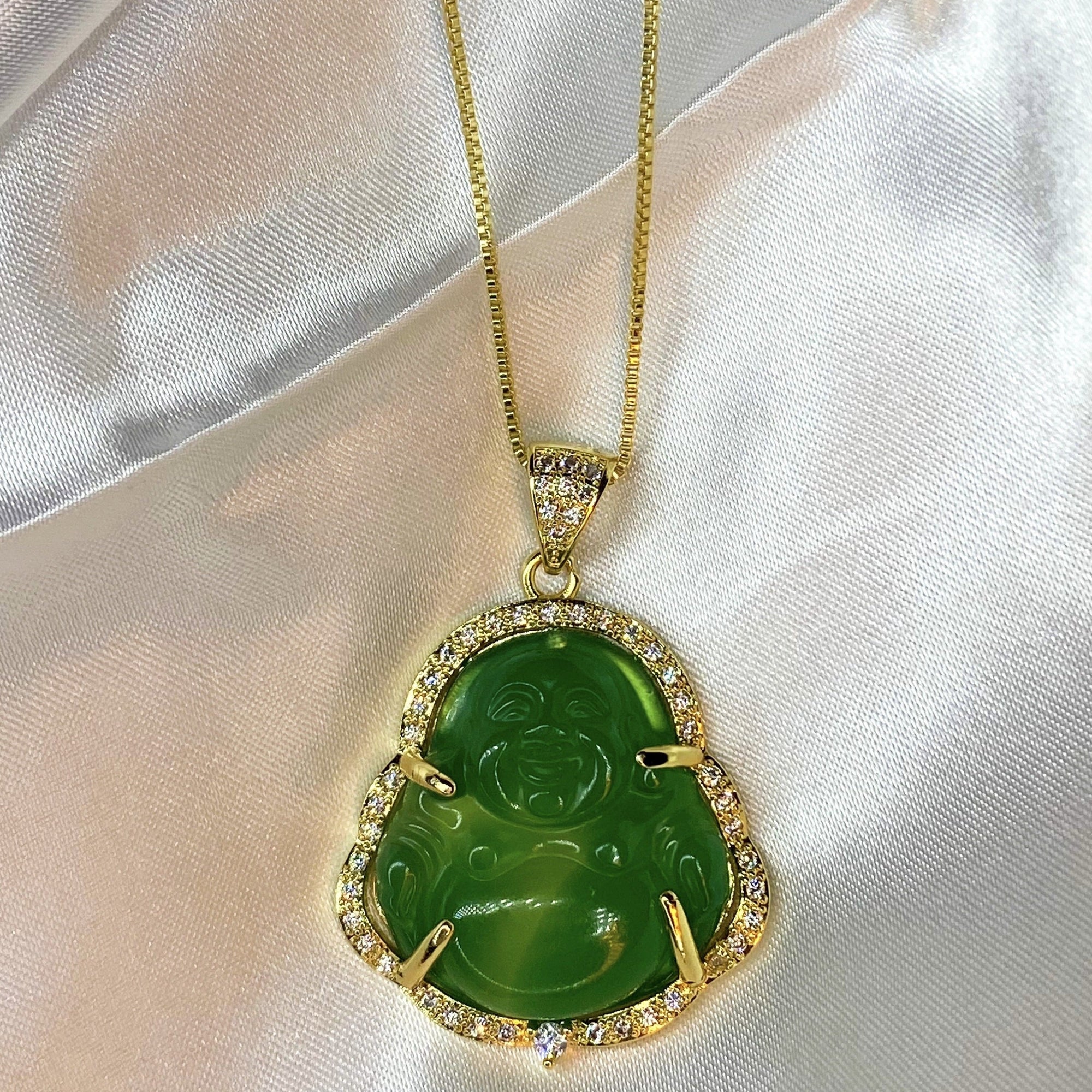 Jade Laughing Buddha Diamond Pendant 10k Yellow Gold, 1.50ctw, Si1,  14.6grams, 2.00